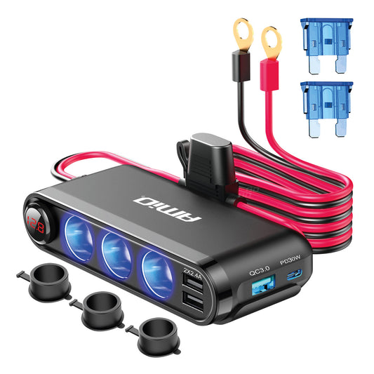 Dispozitiv Auto Premium 3in1, Splitter Bricheta, Incarcator USB/USB-C, Voltmetru Digital, alimentare 12V-24V