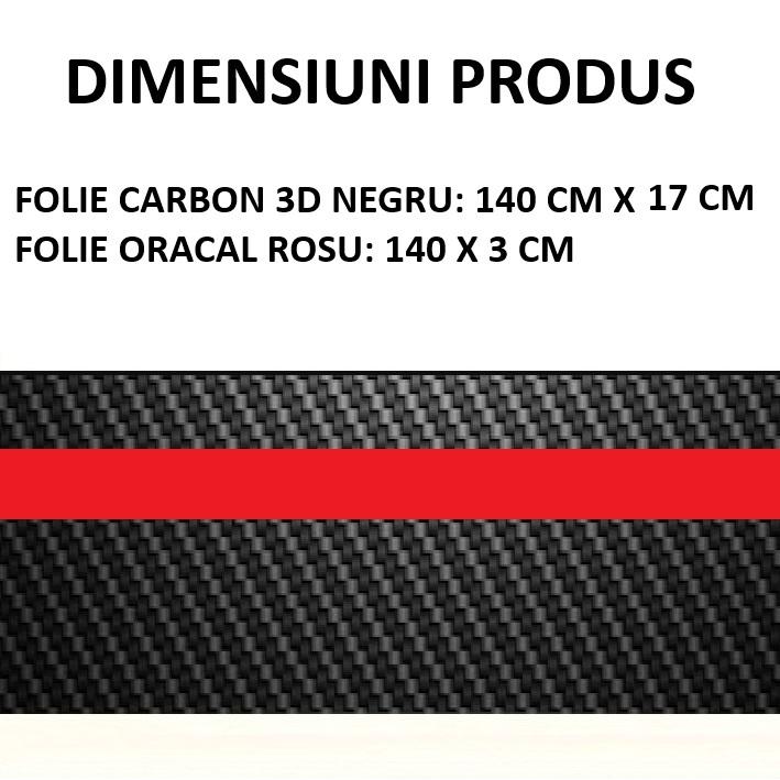 Sticker autoadeziv Tuning, model "Rally Stripe Carbon 3D", dimensiune 140 x 17 cm, culoare Negru/Rosu